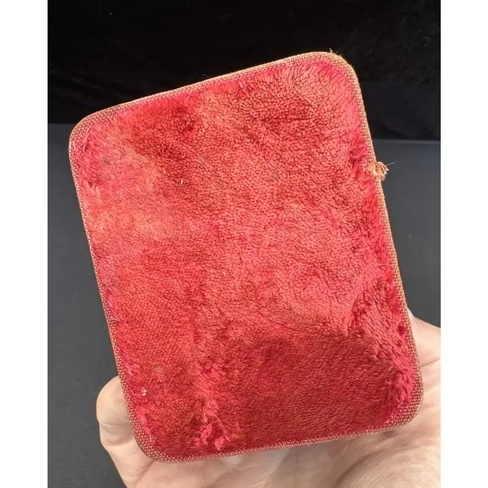 Antique Jewelry Box Red Velvet Interior & Exterior Metal Closures -A74